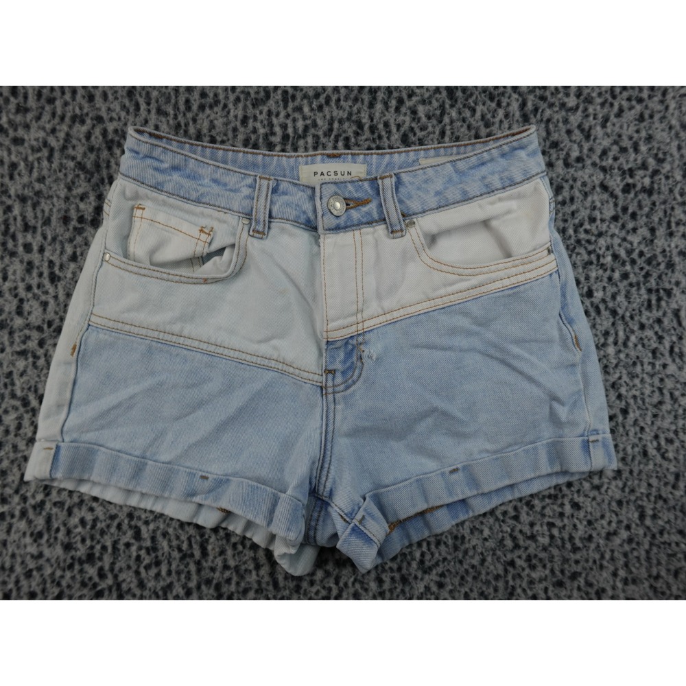 PacSun Mom Short Women 26 Light Wash‎ Denim Two Tone Colorblock High Rise